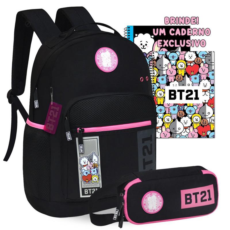 Kit Mochila Escolar BT21 BTS Com Estojo Completa Licenciada